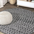 JONATHAN Y Moroccan Geometric Indoor Outdoor Round Area Rug 6 Ft Black/Gray by JONATHANY