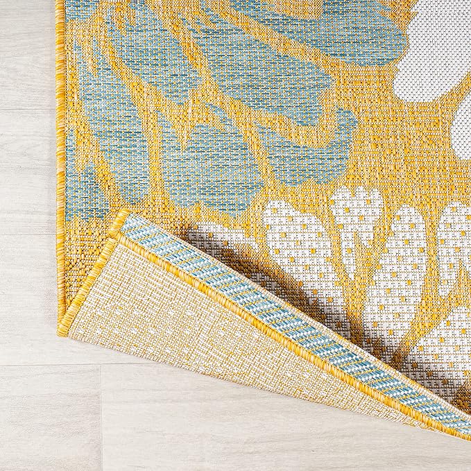 JONATHAN Y Floral Textured Weave Indoor Outdoor Area Rug 3X5 Yellow/Cream - Image 4