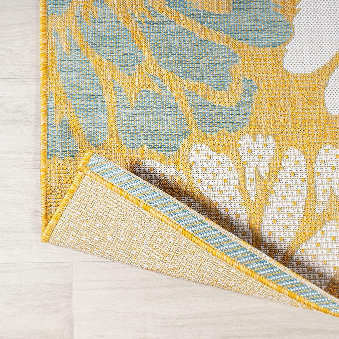 JONATHAN Y Floral Textured Weave Indoor Outdoor Area Rug 5X8 Yellow/Cream - Image 4