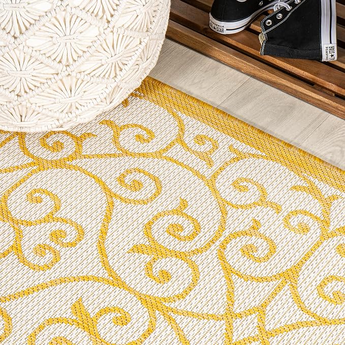 JONATHAN Y Vintage Filigree Indoor Outdoor Runner Rug 2X8 Cream/Yellow - Image 5