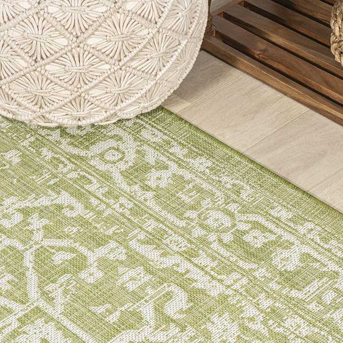 JONATHAN Y Boho Medallion Indoor Outdoor Square Area Rug 5X5 Green/Cream - Image 3