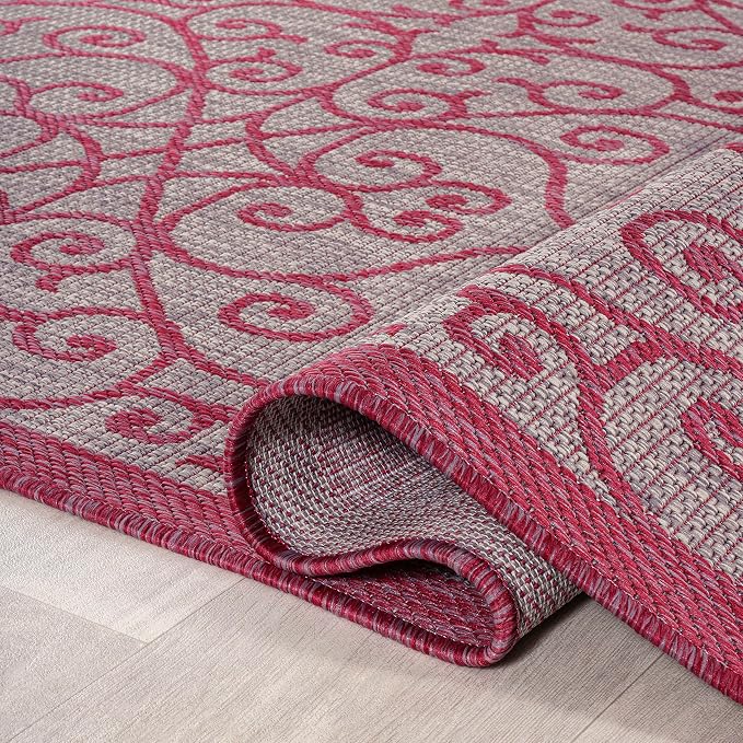 JONATHAN Y Vintage Filigree Indoor Outdoor Area Rug 8X10 Light Gray/Fuchsia - Image 6