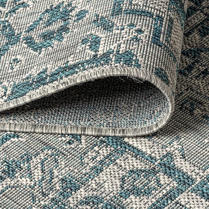 JONATHAN Y Boho Medallion Indoor Outdoor Octagon Area Rug 5 Ft Teal/Gray - Image 4