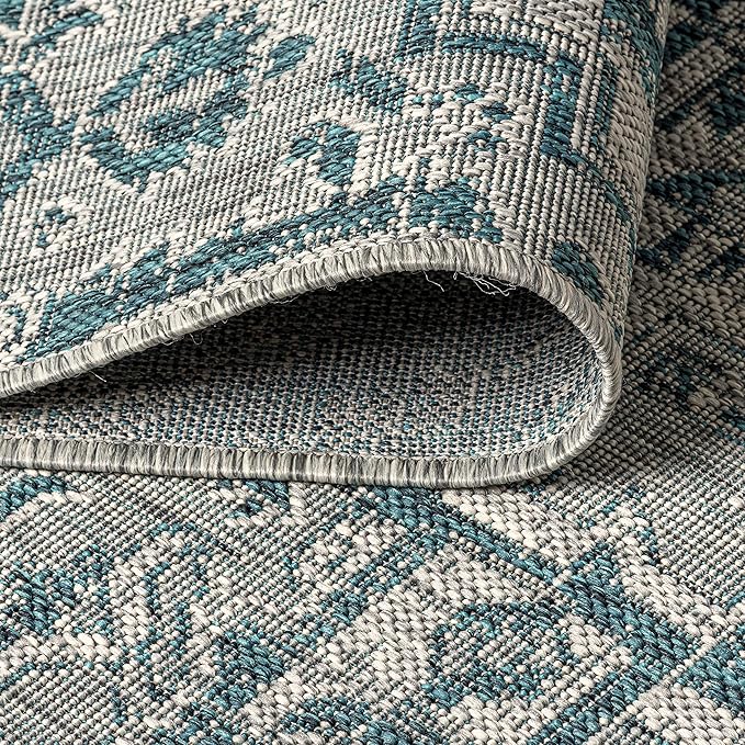 JONATHAN Y Boho Medallion Indoor Outdoor Round Area Rug 5 Ft Teal/Gray - Image 5