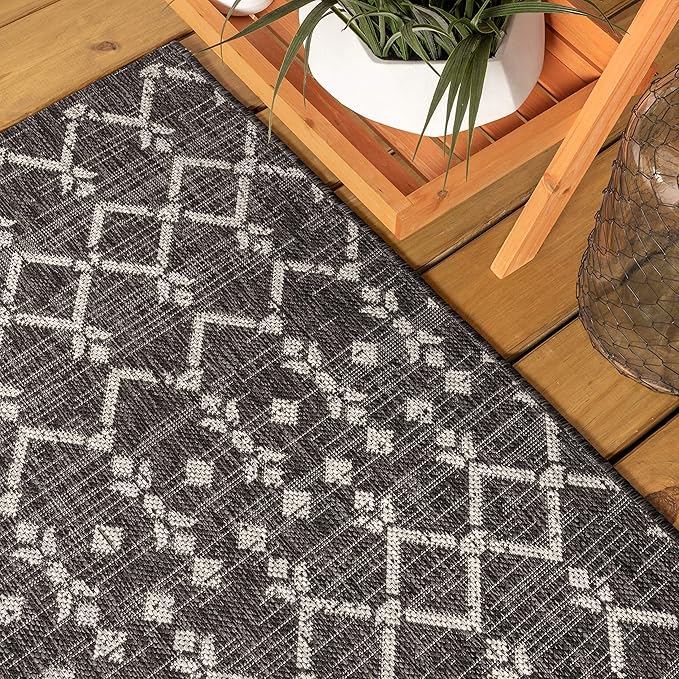 JONATHAN Y Moroccan Geometric Indoor Outdoor Area Rug 5X8 Black/Gray, Ourika - Image 8