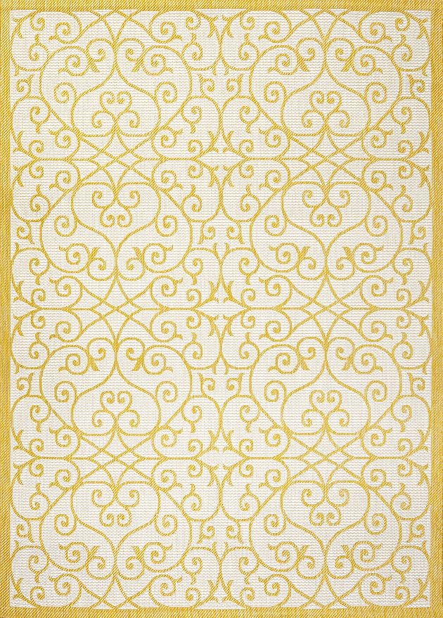 JONATHAN Y Vintage Filigree Indoor Outdoor Area Rug 9X12 Cream/Yellow, Madrid - Image 9