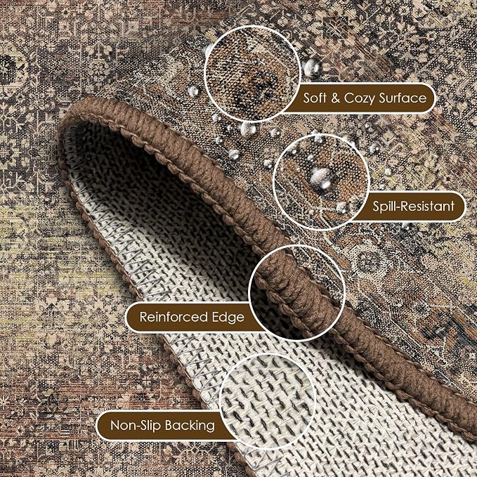 Washable Area Rug 4' x 6' Vintage Traditional Persian Mat - Image 6
