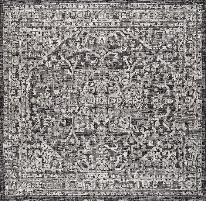 JONATHAN Y Boho Medallion Indoor Outdoor Square Area Rug 8X8 Black/Gray - Image 9