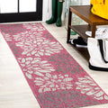 JONATHAN Y Floral Textured Weave Indoor Outdoor Runner Rug 2X10 Fuchsia/Light by JONATHANY