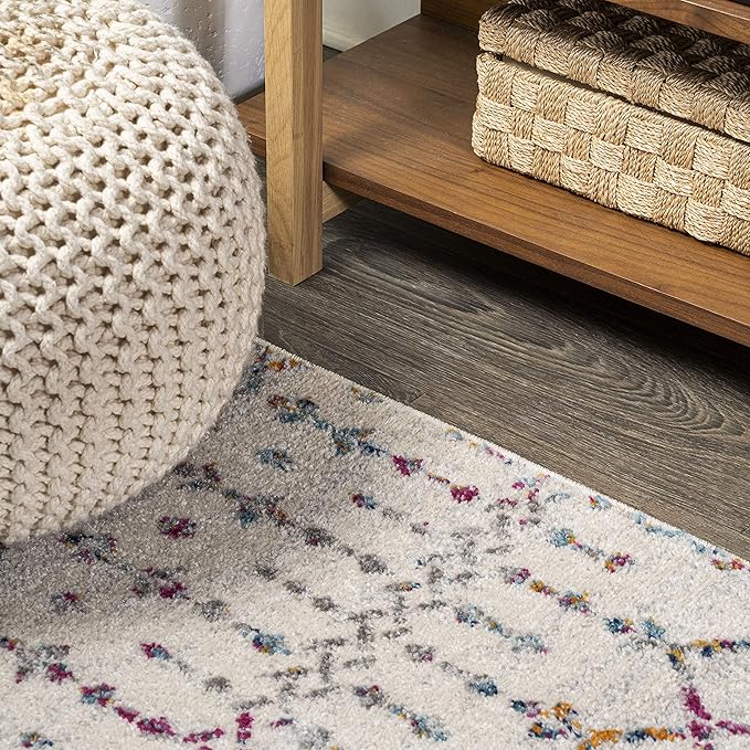 JONATHAN Y Boho Vintage Diamond Ivory/Multi Square Area Rug 5X5 ft, Moroccan - Image 4
