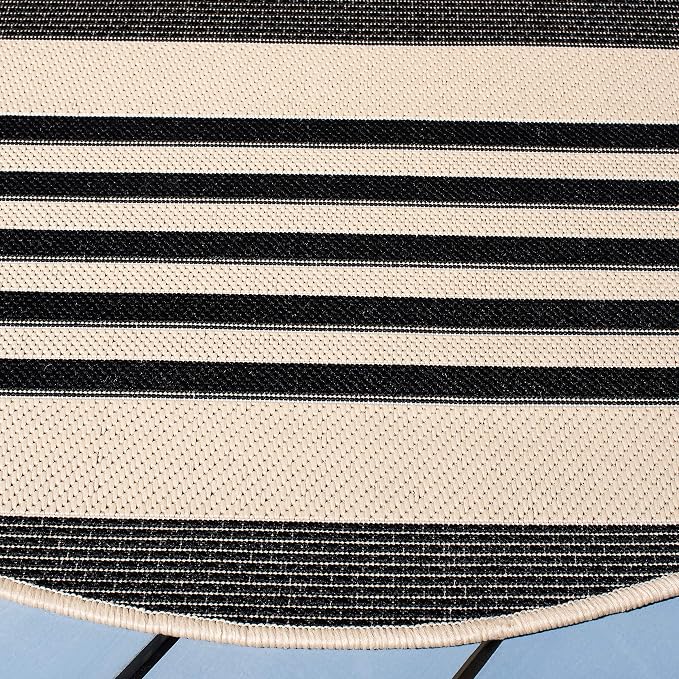 SAFAVIEH Courtyard Collection 7'10" Round Black/Bone CY6062 Stripe Indoor/ - Image 5