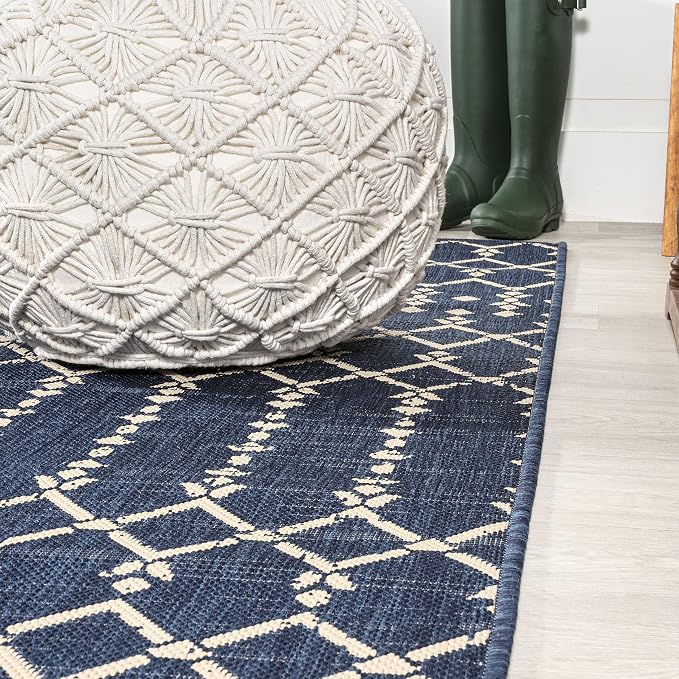JONATHAN Y Moroccan Geometric Indoor Outdoor Square Area Rug 3X3 Navy/Beige - Image 7