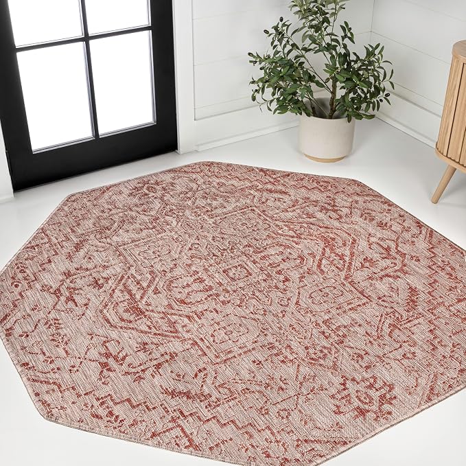 JONATHAN Y Boho Medallion Indoor Outdoor Octagon Area Rug 5 Ft Red/Taupe by JONATHANY