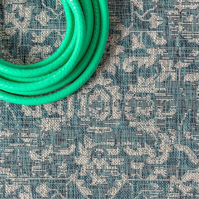 JONATHAN Y Boho Medallion Indoor Outdoor Round Area Rug 5 Ft Teal/Gray - Image 4