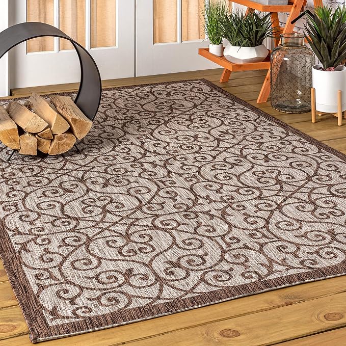 JONATHAN Y Vintage Filigree Indoor Outdoor Area Rug 4X6 Taupe/Espresso - Image 4