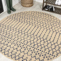JONATHAN Y Moroccan Geometric Indoor Outdoor Round Area Rug 6 Ft Beige/Navy by JONATHANY