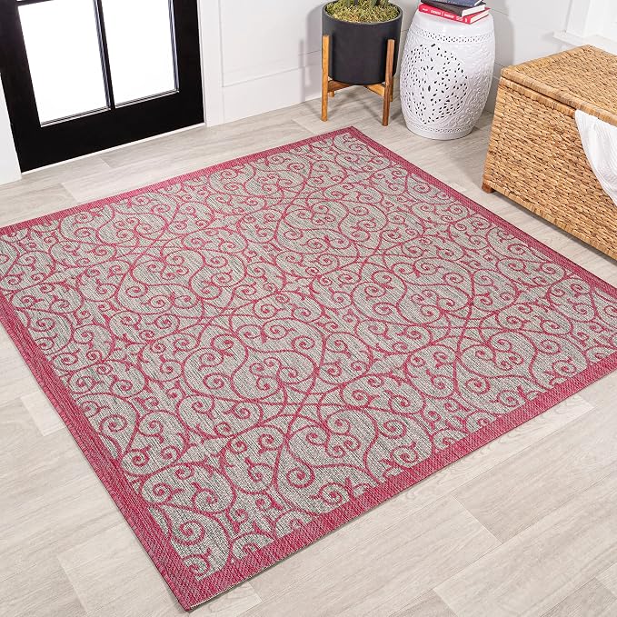 JONATHAN Y Vintage Filigree Indoor Outdoor Square Area Rug 5X5 Light by JONATHANY