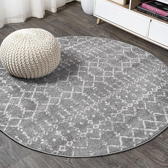 JONATHAN Y Boho Vintage Diamond Gray/Ivory Round Area Rug 8 ft, Moroccan Hype by JONATHANY