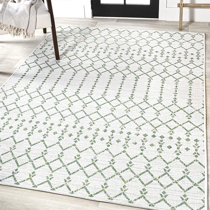 JONATHAN Y Moroccan Geometric Indoor Outdoor Area Rug 5X8 Green/Ivory, Ourika - Image 4