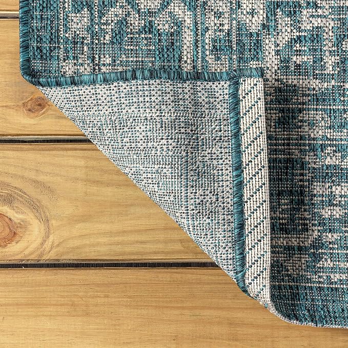JONATHAN Y Boho Medallion Indoor Outdoor Square Area Rug 6X6 Teal/Gray - Image 4