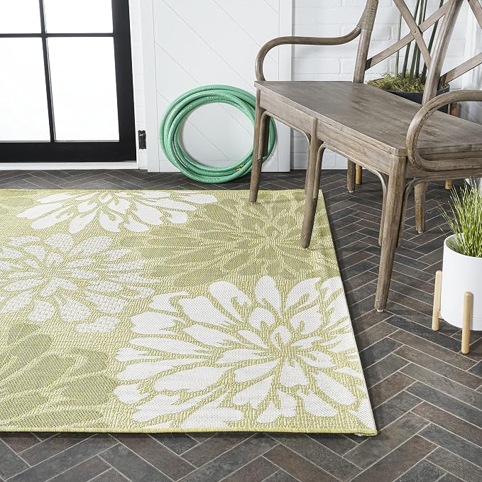 JONATHAN Y Floral Textured Weave Indoor Outdoor Area Rug 3X5 Green/Cream - Image 10