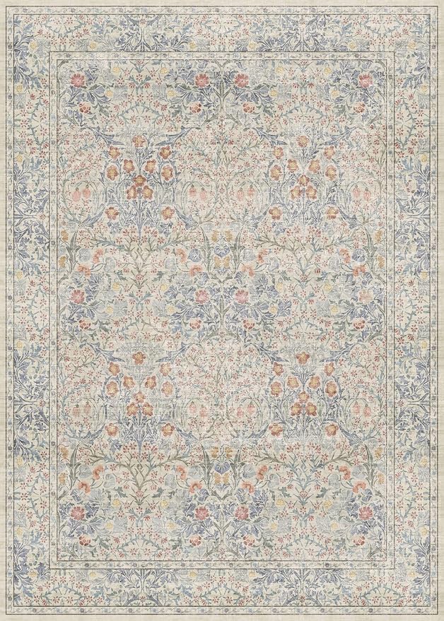 Vintage Washable Beige Blue 10x14 Rug - Image 2