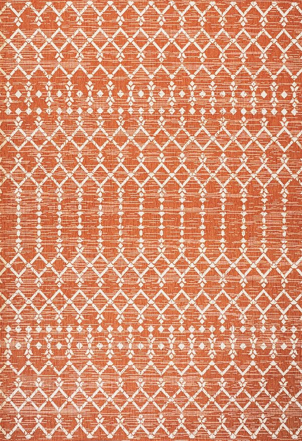 JONATHAN Y Moroccan Geometric Indoor Outdoor Area Rug 8X10 Orange/Cream - Image 8