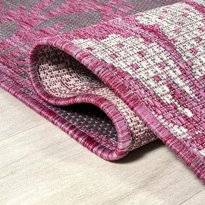 JONATHAN Y Floral Textured Weave Indoor Outdoor Area Rug 4X6 Fuchsia/Light Gray - Image 5