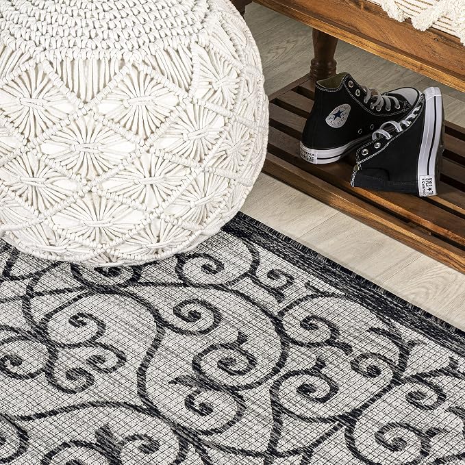 JONATHAN Y Vintage Filigree Indoor Outdoor Square Area Rug 8X8 Light Gray/Black - Image 6