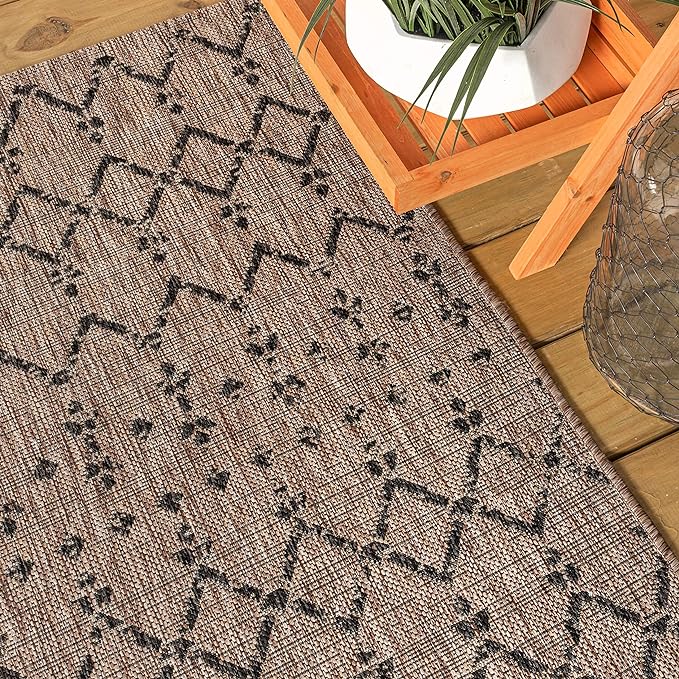 JONATHAN Y Moroccan Geometric Indoor Outdoor Square Area Rug 8X8 Natural/Black - Image 4