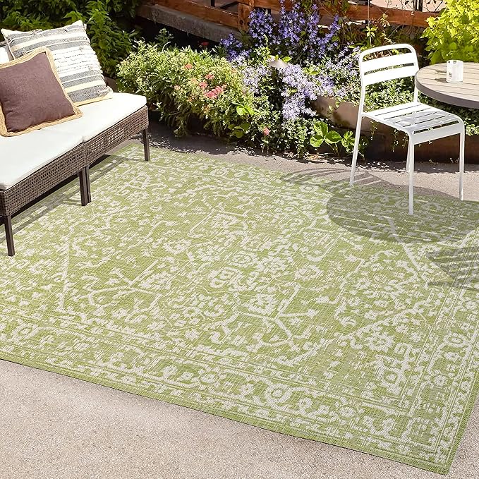 JONATHAN Y Boho Medallion Indoor Outdoor Area Rug 4X6 Green/Cream, Malta - Image 4