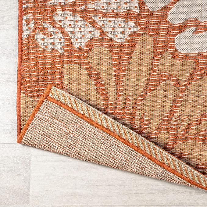 JONATHAN Y Floral Textured Weave Indoor Outdoor Area Rug 3X5 Orange/Cream - Image 4