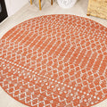 JONATHAN Y Moroccan Geometric Indoor Outdoor Round Area Rug 5 Ft Orange/Cream by JONATHANY