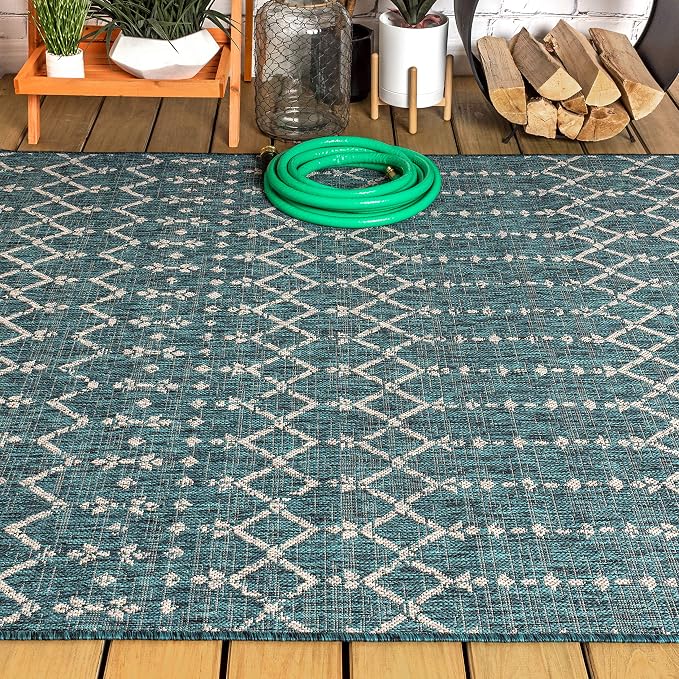 JONATHAN Y Moroccan Geometric Indoor Outdoor Area Rug 4X6 Teal/Gray, Ourika - Image 11