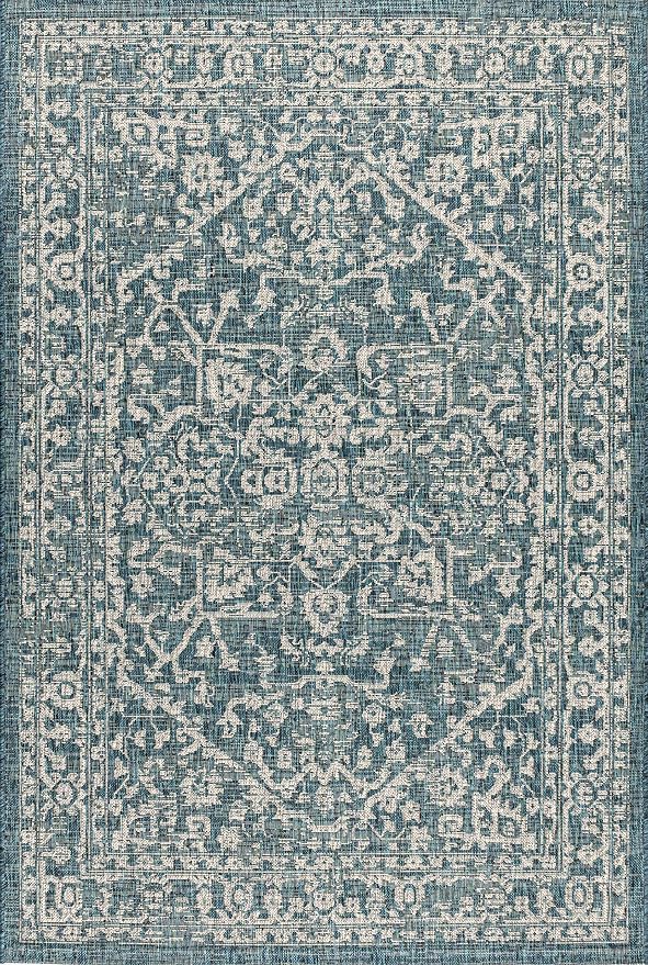 JONATHAN Y Boho Medallion Indoor Outdoor Area Rug 3X5 Teal/Gray, Malta Textured - Image 8