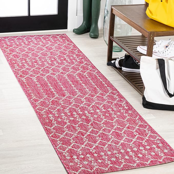 JONATHAN Y Moroccan Geometric Indoor Outdoor Runner Rug 2X10 Fuchsia/Light Gray by JONATHANY