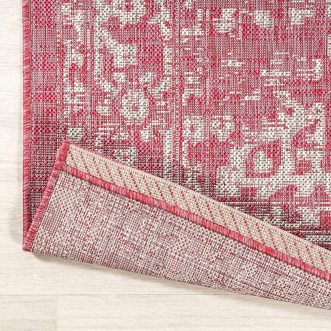 JONATHAN Y Boho Medallion Indoor Outdoor Square Area Rug 5X5 Fuchsia/Light Gray - Image 3