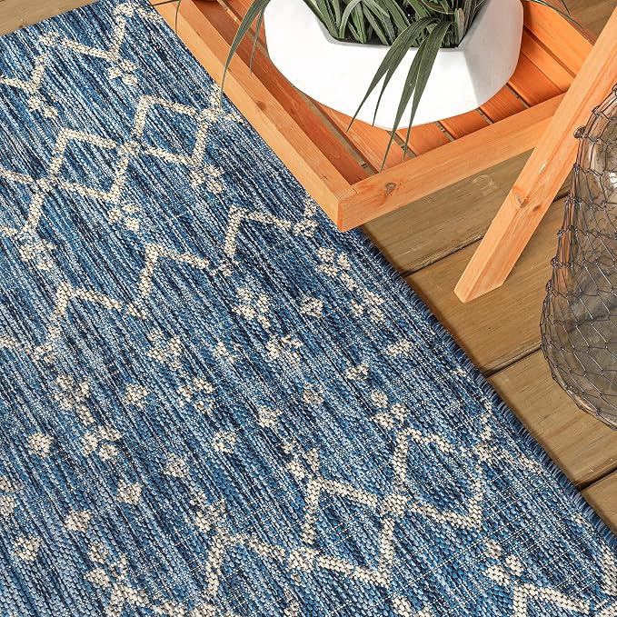 JONATHAN Y Moroccan Geometric Indoor Outdoor Round Area Rug 3 Ft Navy/Light Gray - Image 4