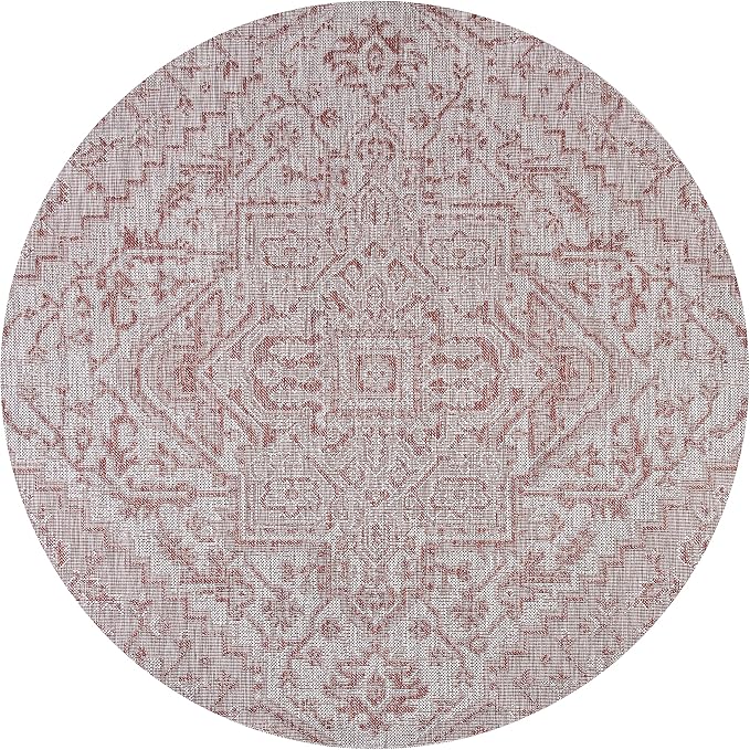 JONATHAN Y Boho Medallion Indoor Outdoor Round Area Rug 6 Ft Red/Taupe - Image 9