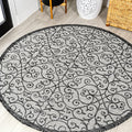 JONATHAN Y Vintage Filigree Indoor Outdoor Round Area Rug 8 Ft Light Gray/Black by JONATHANY