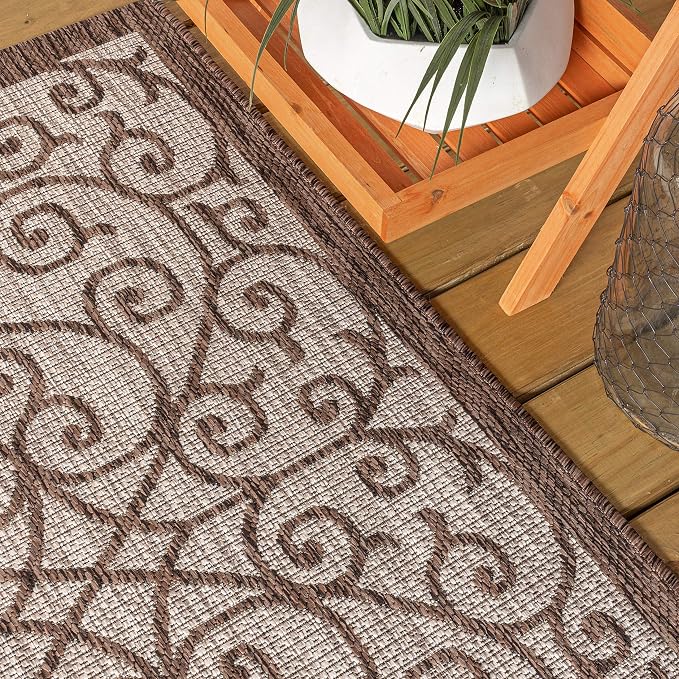 JONATHAN Y Vintage Filigree Indoor Outdoor Square Area Rug 9X9 Taupe/Espresso - Image 8