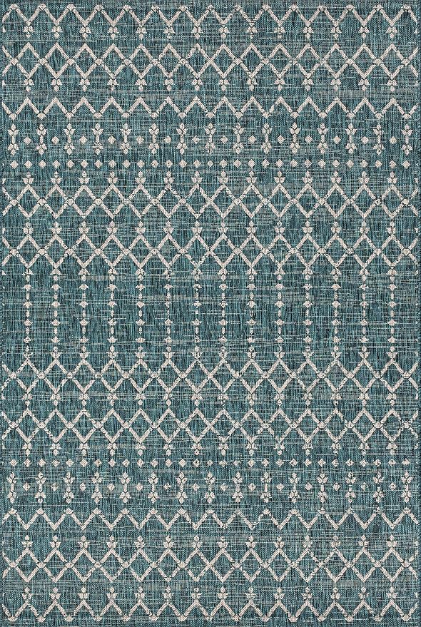 JONATHAN Y Moroccan Geometric Indoor Outdoor Area Rug 8X10 Teal/Gray, Ourika - Image 8