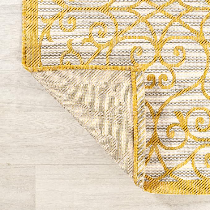 JONATHAN Y Vintage Filigree Indoor Outdoor Area Rug 9X12 Cream/Yellow, Madrid - Image 5