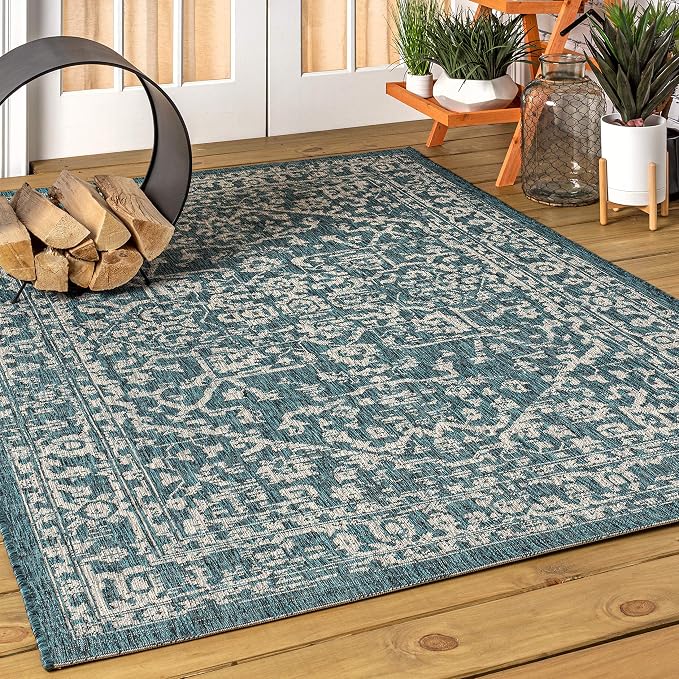 JONATHAN Y Boho Medallion Indoor Outdoor Area Rug 8X10 Teal/Gray, Malta - Image 3