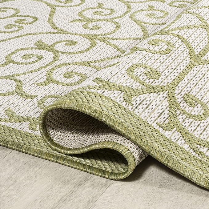 JONATHAN Y Vintage Filigree Indoor Outdoor Area Rug 4X6 Green/Cream, Madrid - Image 6
