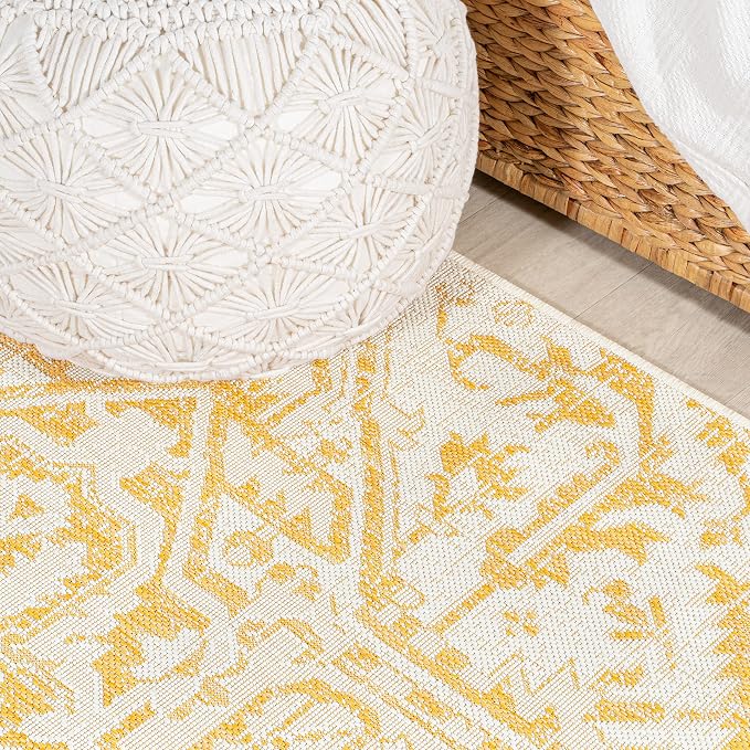 JONATHAN Y Boho Medallion Indoor Outdoor Area Rug 9X12 Cream/Yellow, Estrella - Image 8