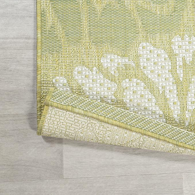 JONATHAN Y Floral Textured Weave Indoor Outdoor Round Area Rug 5 Ft Green/Cream - Image 6