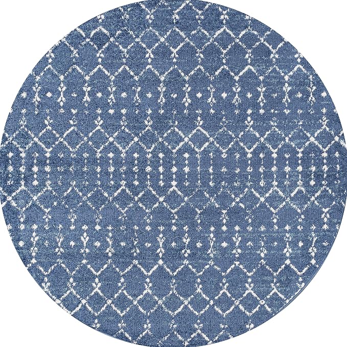 JONATHAN Y Boho Vintage Diamond Blue/White Round Area Rug 5 ft, Moroccan Hype - Image 2