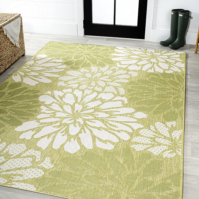 JONATHAN Y Floral Textured Weave Indoor Outdoor Area Rug 3X5 Green/Cream - Image 3
