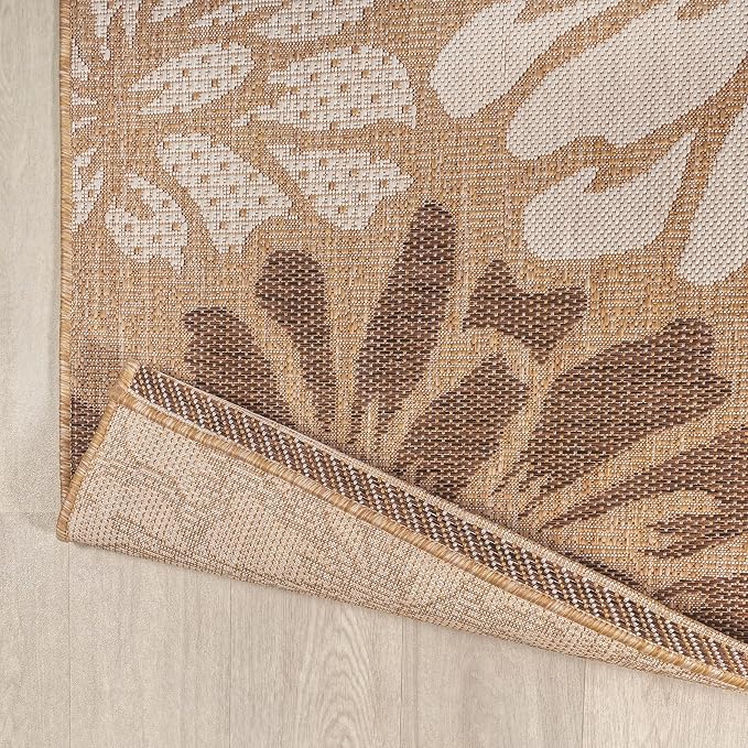 JONATHAN Y Floral Textured Weave Indoor Outdoor Runner Rug 2X8 Brown/Cream - Image 5